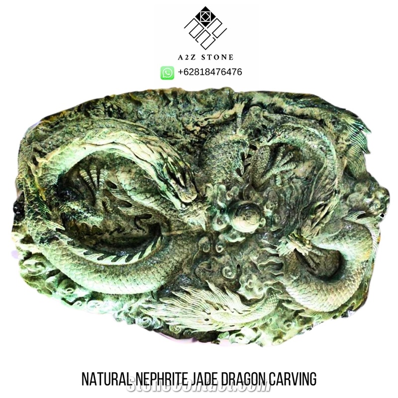 Natural Nephrite Jade Dragon Carving Stone Crafts