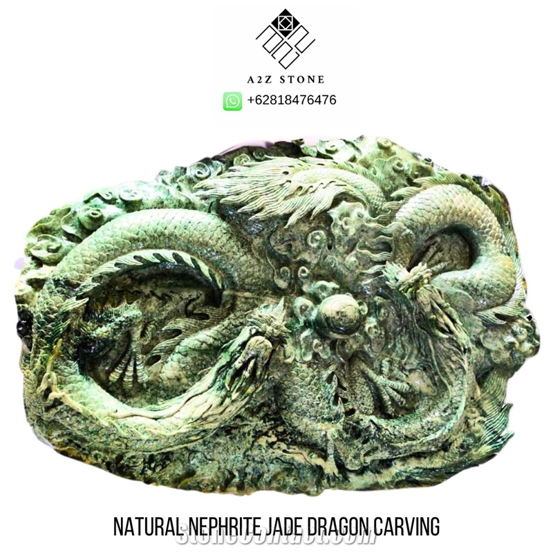 Natural Nephrite Jade Dragon Carving Stone Crafts