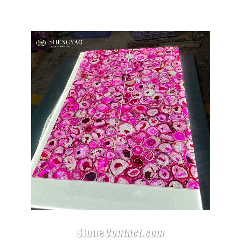Backlit Translucent Pink Agate Semi Semiprecious Stone Tiles