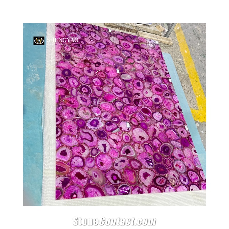 Backlit Translucent Pink Agate Semi Semiprecious Stone Tiles