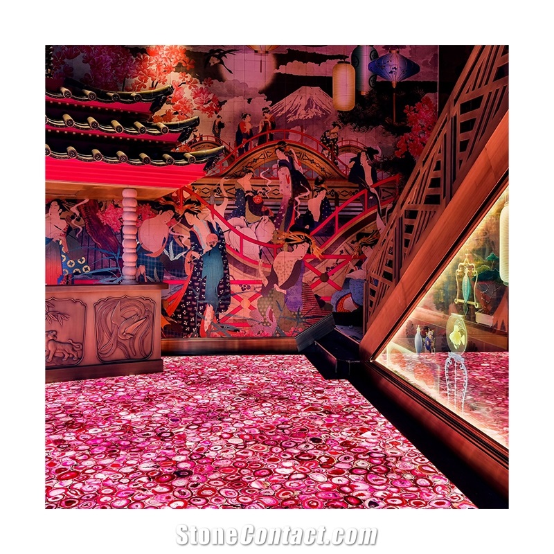 Backlit Translucent Pink Agate Semi Semiprecious Stone Tiles
