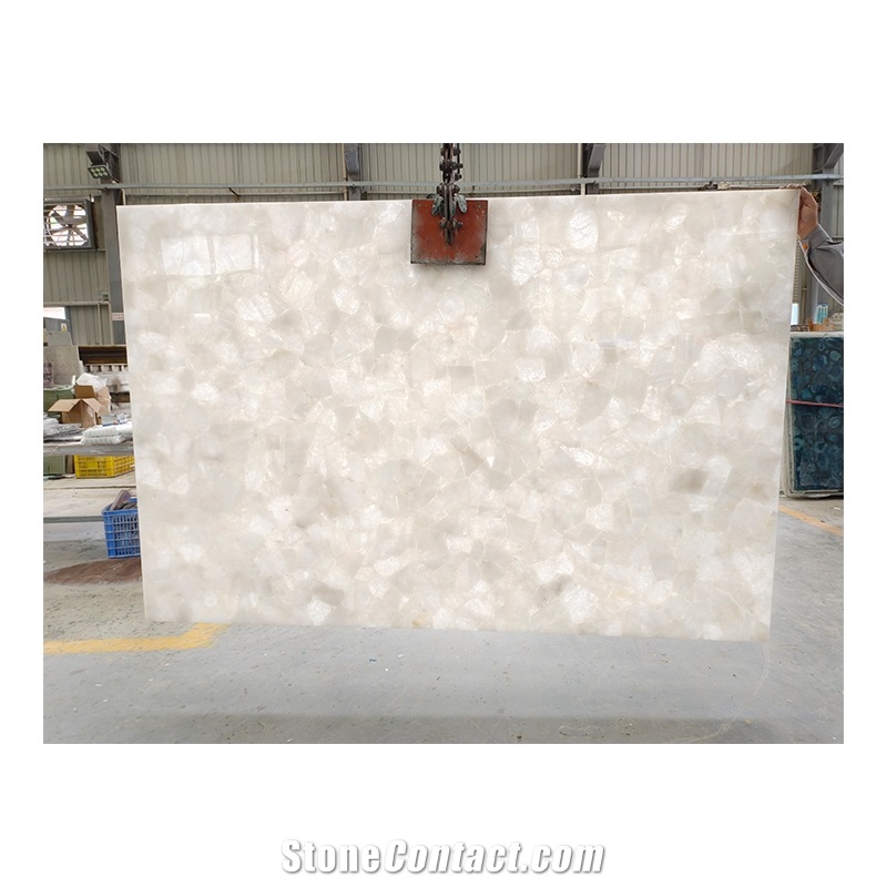 White Crystal Quartz Translucent Semiprecious Stone Slabs