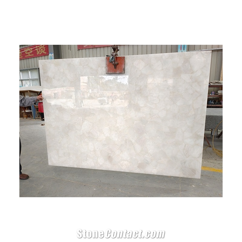 White Crystal Quartz Translucent Semiprecious Stone Slabs