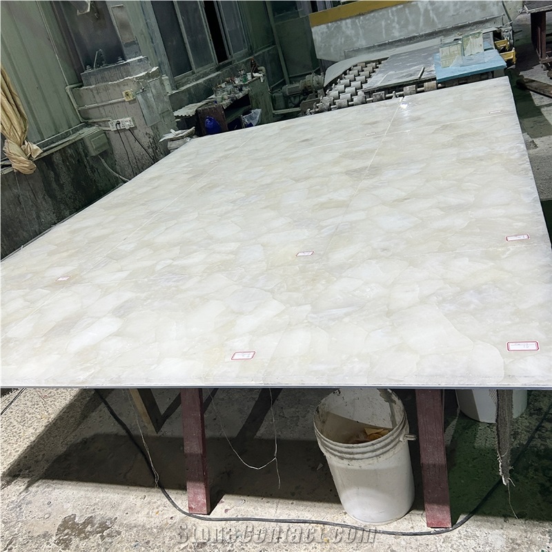 White Crystal Quartz Translucent Semiprecious Stone Slabs