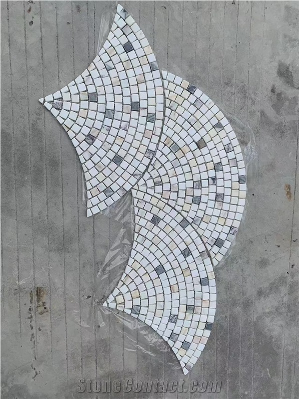 Calacatta Mini Fish Scale Scallop Fan Pattern Mosaic Tiles