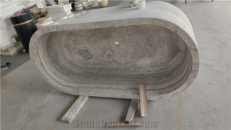 Custom Design Silver Travertine Bathtubs For Resort Spa