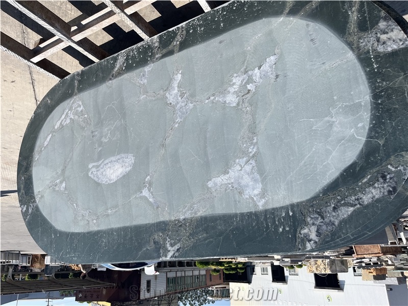 Oval Design Green Granite Atlantis Verde Dining Table Tops