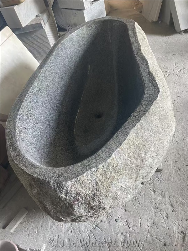 SPA  Tub Custom Design Hainan Grey Basalt River Stone Bathtubs For Resorts