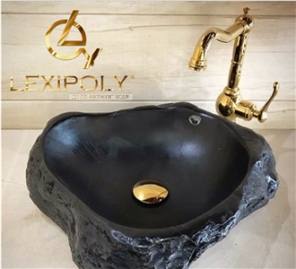 Black Marble Handmade Carved Bathroom Wash Basin