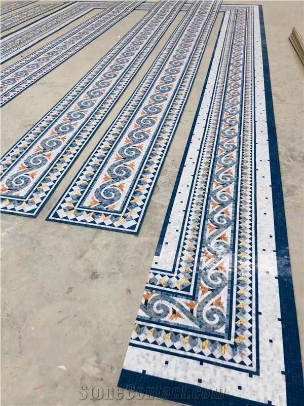 Customized Marble Waterjet Mosaic Tiles For Floor Lines