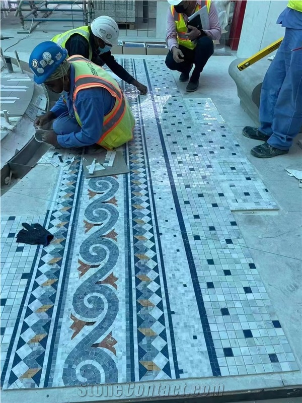 Customized Marble Waterjet Mosaic Tiles For Floor Lines