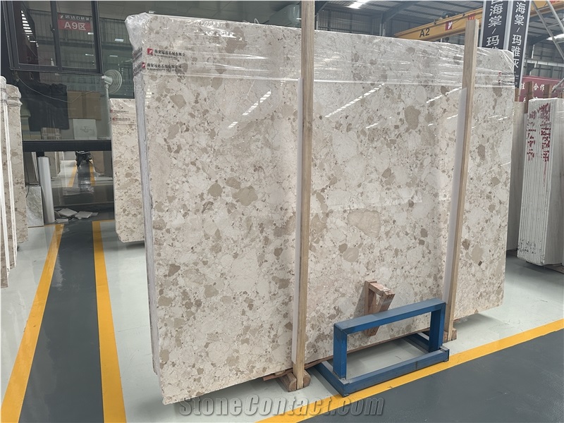 Natural Beige Breccia Marble Polished Slab For Wall Tiles