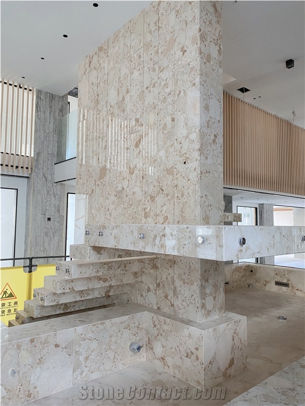 Natural Beige Breccia Marble Polished Slab For Wall Tiles