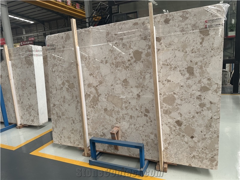 Natural Beige Breccia Marble Polished Slab For Wall Tiles