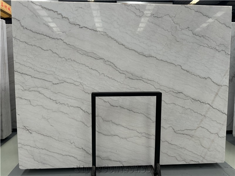 China Guangxi White Natural Marble With Gray Veins Tiles