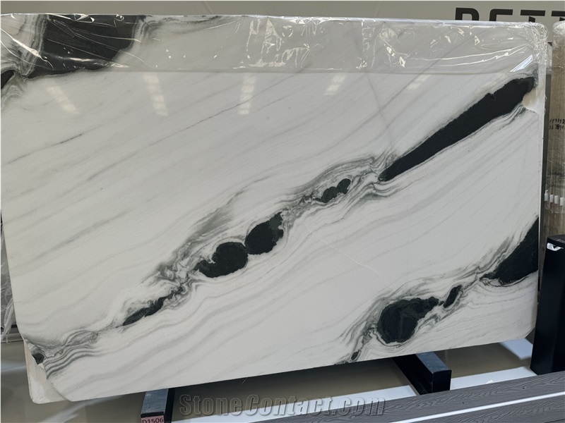 China Panda White Bookmatch Marble With Black Veins Slabs