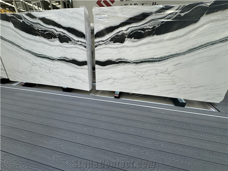China Panda White Bookmatch Marble With Black Veins Slabs