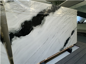 China Panda White Bookmatch Marble With Black Veins Slabs