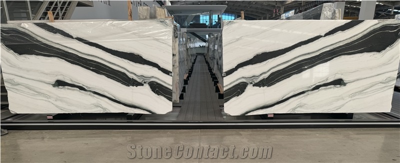 China Panda White Bookmatch Marble With Black Veins Slabs