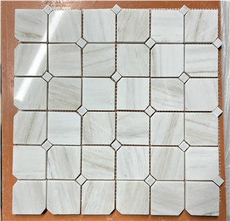 Polished Wooden White Marble Hexagon Mosaic Tiles