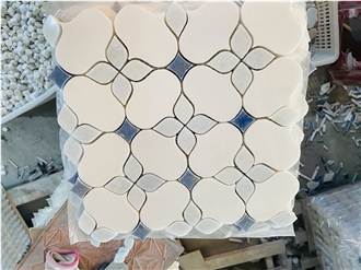 White Marble And Azul Macaubas Quartzite Mosaic Tiles