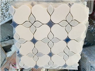 White Marble And Azul Macaubas Quartzite Mosaic Tiles