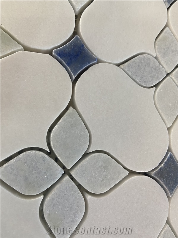 White Marble And Azul Macaubas Quartzite Mosaic Tiles