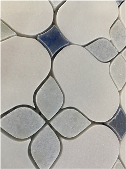 White Marble And Azul Macaubas Quartzite Mosaic Tiles