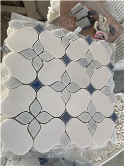White Marble And Azul Macaubas Quartzite Mosaic Tiles