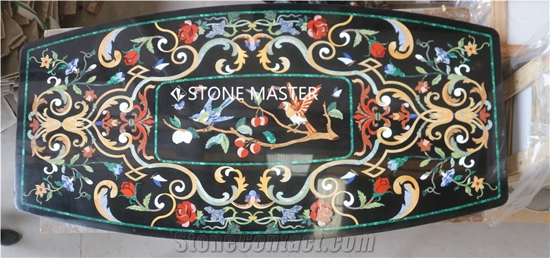 Marble Inlay Black Table Top Furnishing Luxury