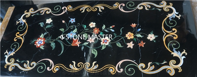 Marble Inlay Black Table Top Furnishing Luxury