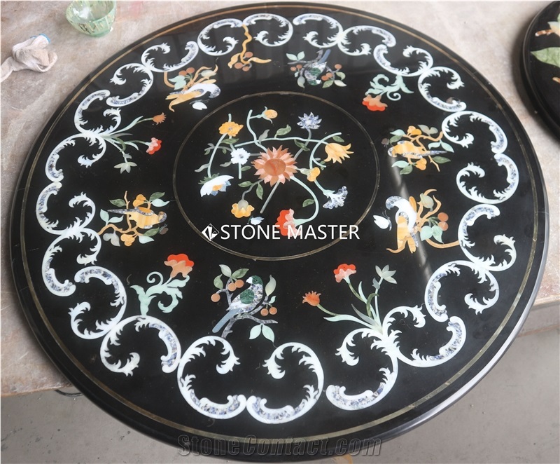 Marble Inlay Black Table Top Furnishing Luxury
