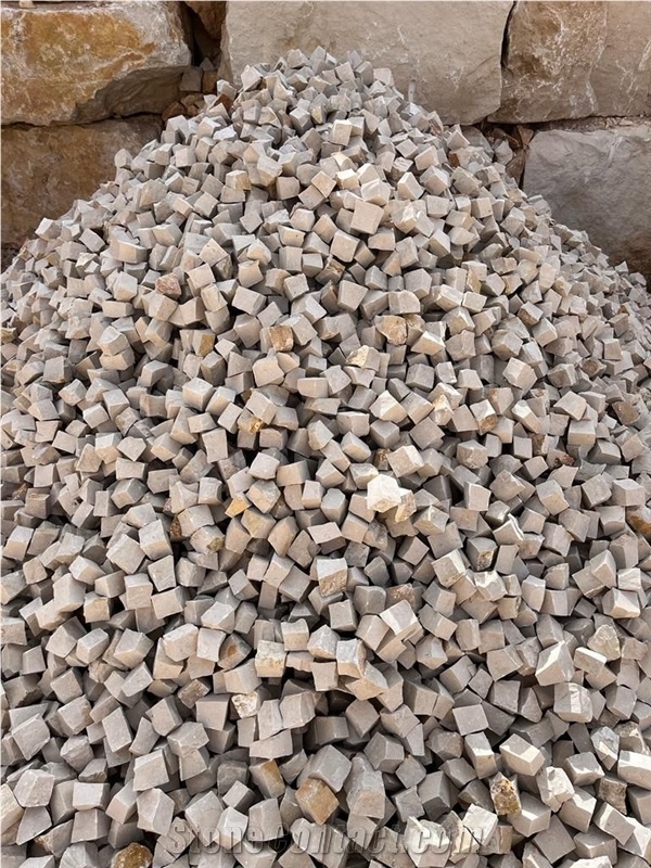 Portuguese Beige Limestone Cobblestone, Cube Stone Pavers