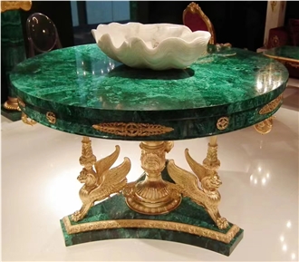 Green Malachite Gemstone Furniture, Stone Table