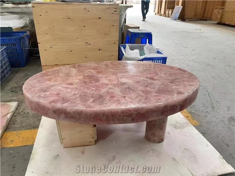 Pink Crystal Semiprecious Stone Coffee Table Tops