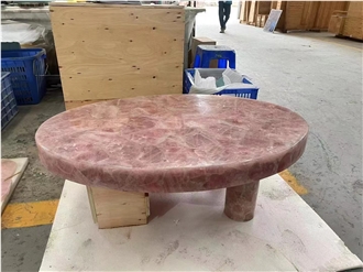 Pink Crystal Semiprecious Stone Coffee Table Tops