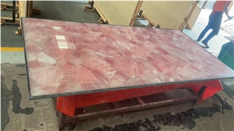 Pink Crystal Semiprecious Stone Coffee Table Tops