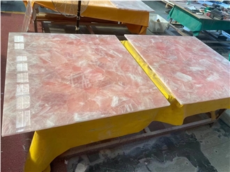 Pink Crystal Semiprecious Stone Coffee Table Tops