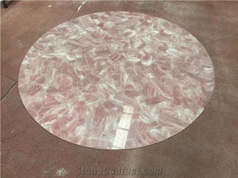 Pink Crystal Semiprecious Stone Coffee Table Tops