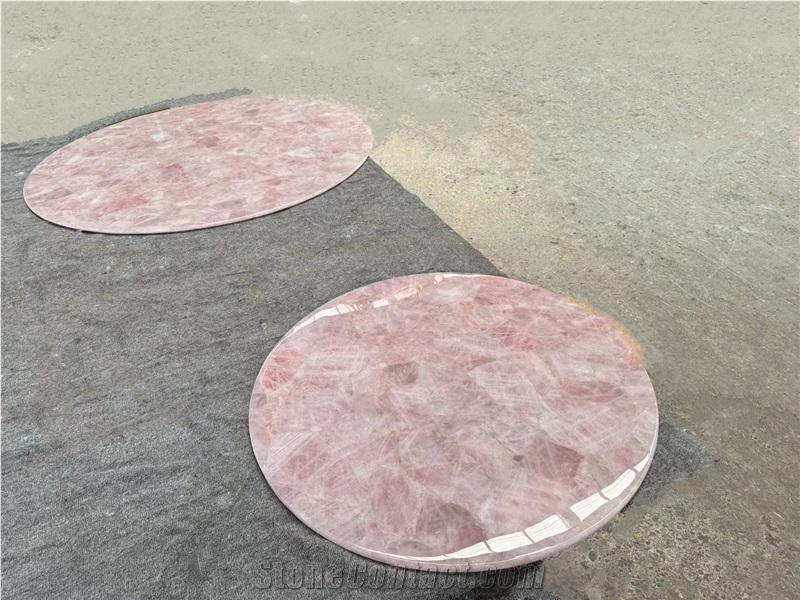 Pink Crystal Semiprecious Stone Coffee Table Tops