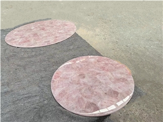 Pink Crystal Semiprecious Stone Coffee Table Tops