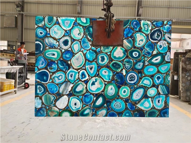 Semiprecious Stone Blue Agate Gem Stone Slabs