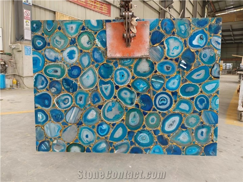 Semiprecious Stone Blue Agate Gem Stone Slabs