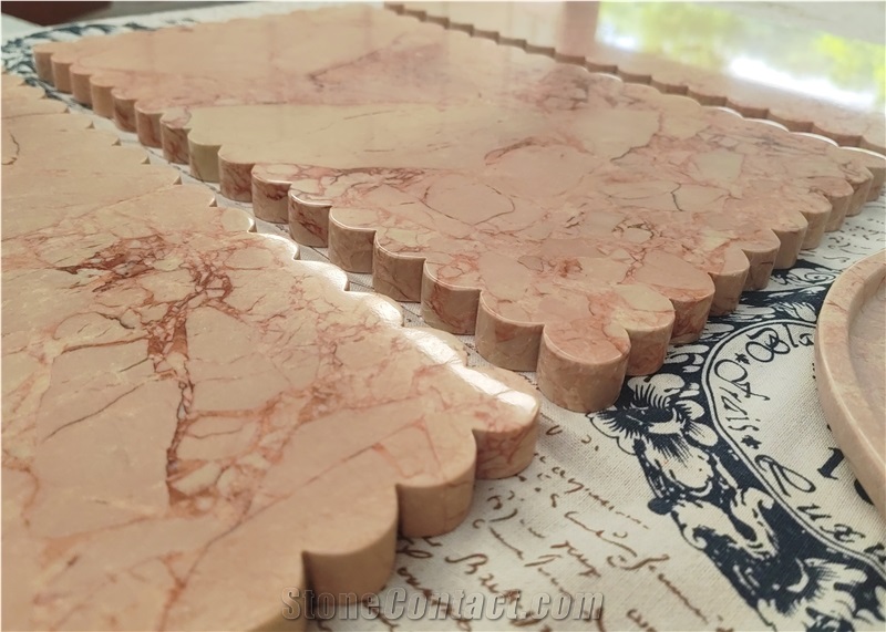 Luxury Bvlgari Pink Marble  Drink Coaster  With Fluted Edges