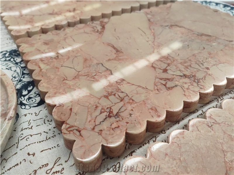 Luxury Bvlgari Pink Marble  Drink Coaster  With Fluted Edges