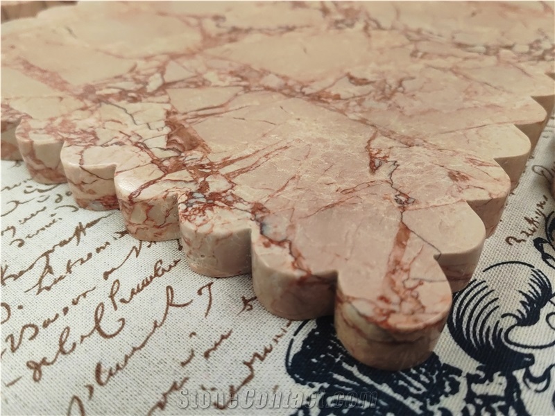 Luxury Bvlgari Pink Marble  Drink Coaster  With Fluted Edges