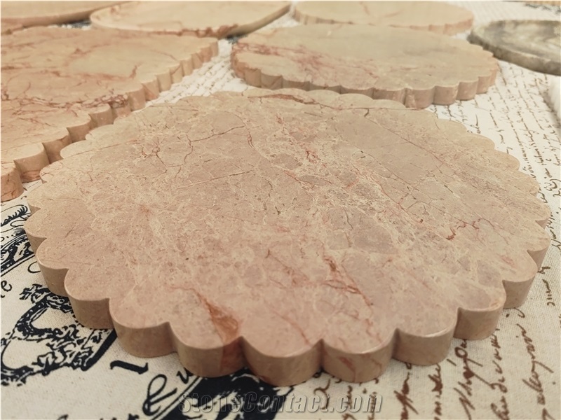 Luxury Bvlgari Pink Marble  Drink Coaster  With Fluted Edges