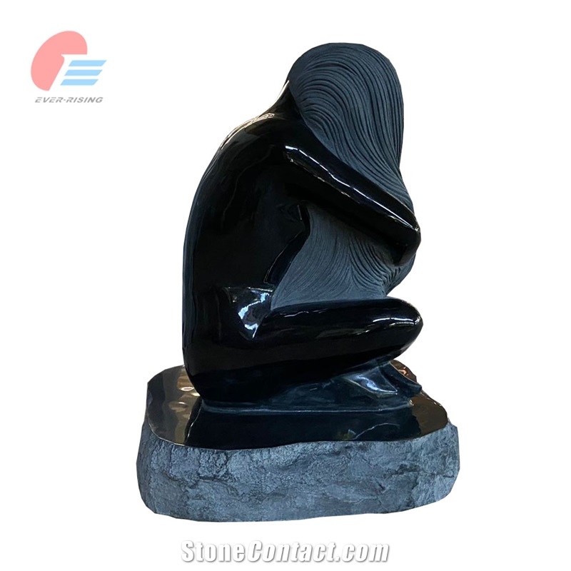 Absolute Black Granite Polished Weeping Woman Sculpture