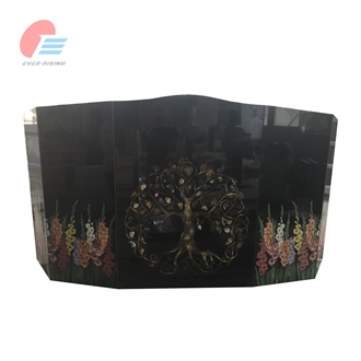 Black Granite Monument With Rose Carving And Etching Flowers