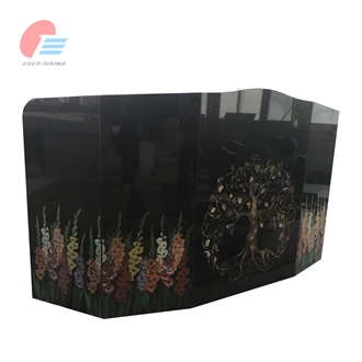 Black Granite Monument With Rose Carving And Etching Flowers